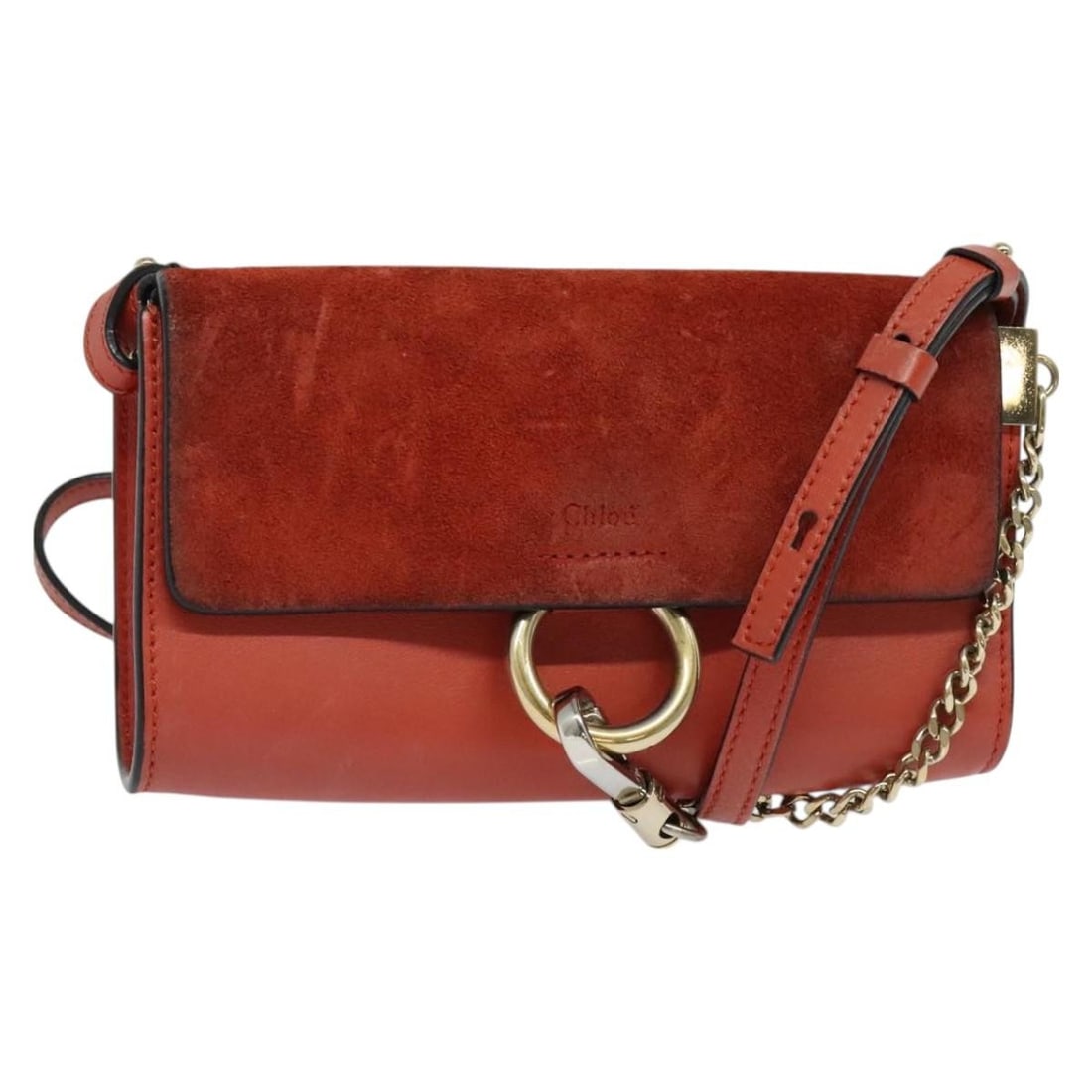 Chloe Faye Small Red Gold Leather Shoulder Bag BA2824: Chloe Faye Small Red Gold Leather Shoulder Bag BA2824 The Chloe Faye Small Shoulder Bag combines luxurious leather and suede in a striking red and gold color scheme. This elegant shoulder bag features