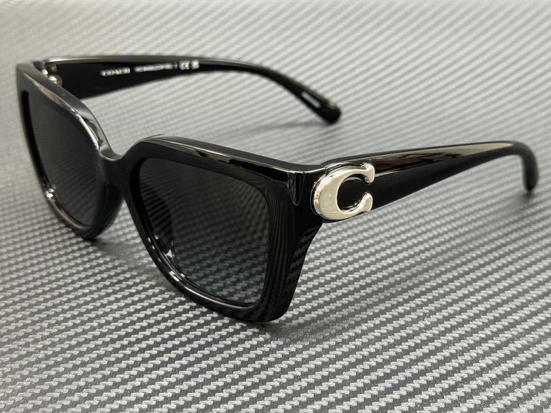 Coach HC8408U 50023C Black Grey Gradient 55mm Women's Sunglasses: Coach HC8408U 50023C Black Grey Gradient 55mm Women's Sunglasses Elevate your style with these COACH HC8408U 50023C Women's Sunglasses. Featuring a sleek black frame and sophisticated grey gradient le