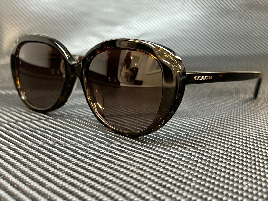 Coach HC8289F 558313 Tortoise Glitter Round Sunglasses with Brown Gradient Lenses: Coach HC8289F 558313 Tortoise Glitter Round Sunglasses with Brown Gradient Lenses Elevate your style with these chic COACH HC8289F 558313 Tortoise Glitter Round Sunglasses. Featuring a stunning tortoi