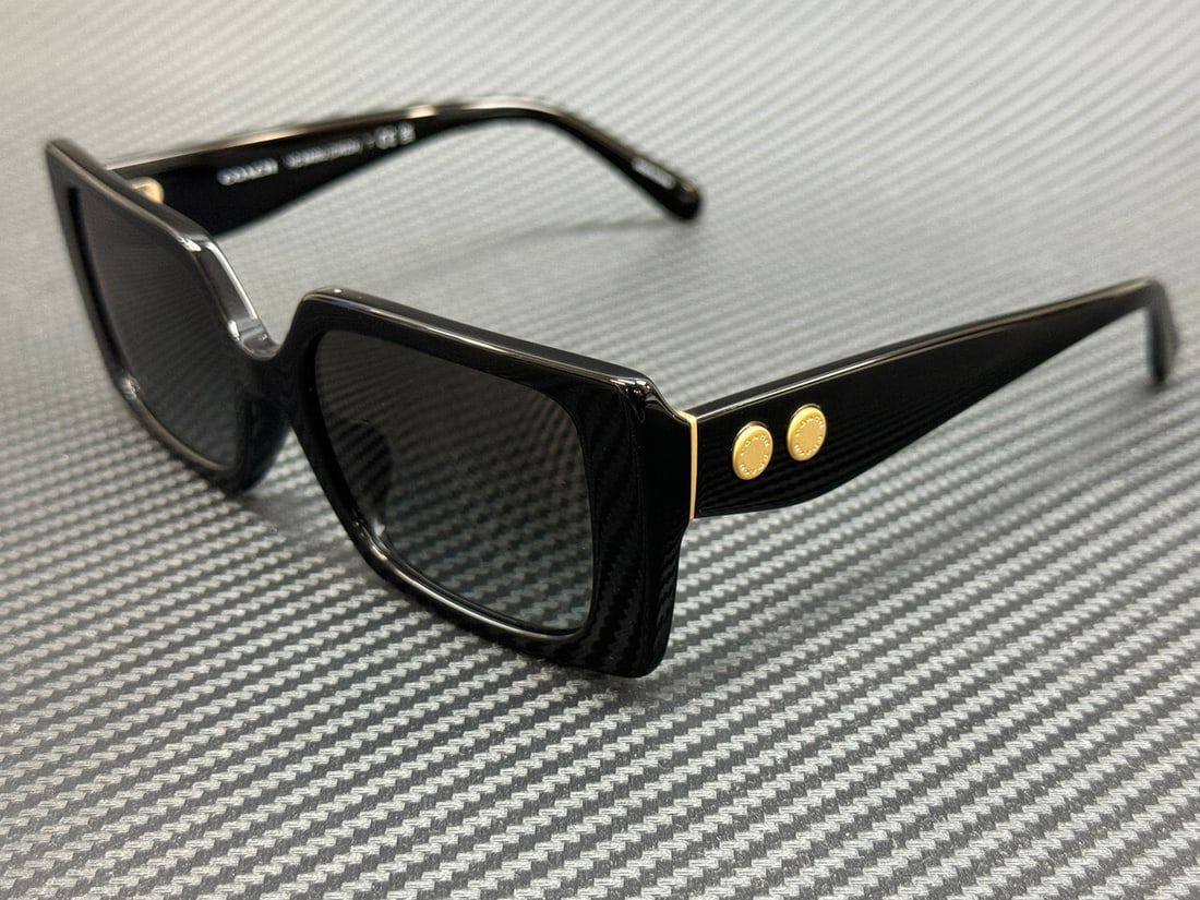 COACH HC8409U 50023C Women's Black Grey Gradient Sunglasses with Authenticity: COACH HC8409U 50023C Women's Black Grey Gradient Sunglasses with Authenticity Elevate your style with these COACH HC8409U 50023C sunglasses, designed for women. Featuring a sleek black frame complemen