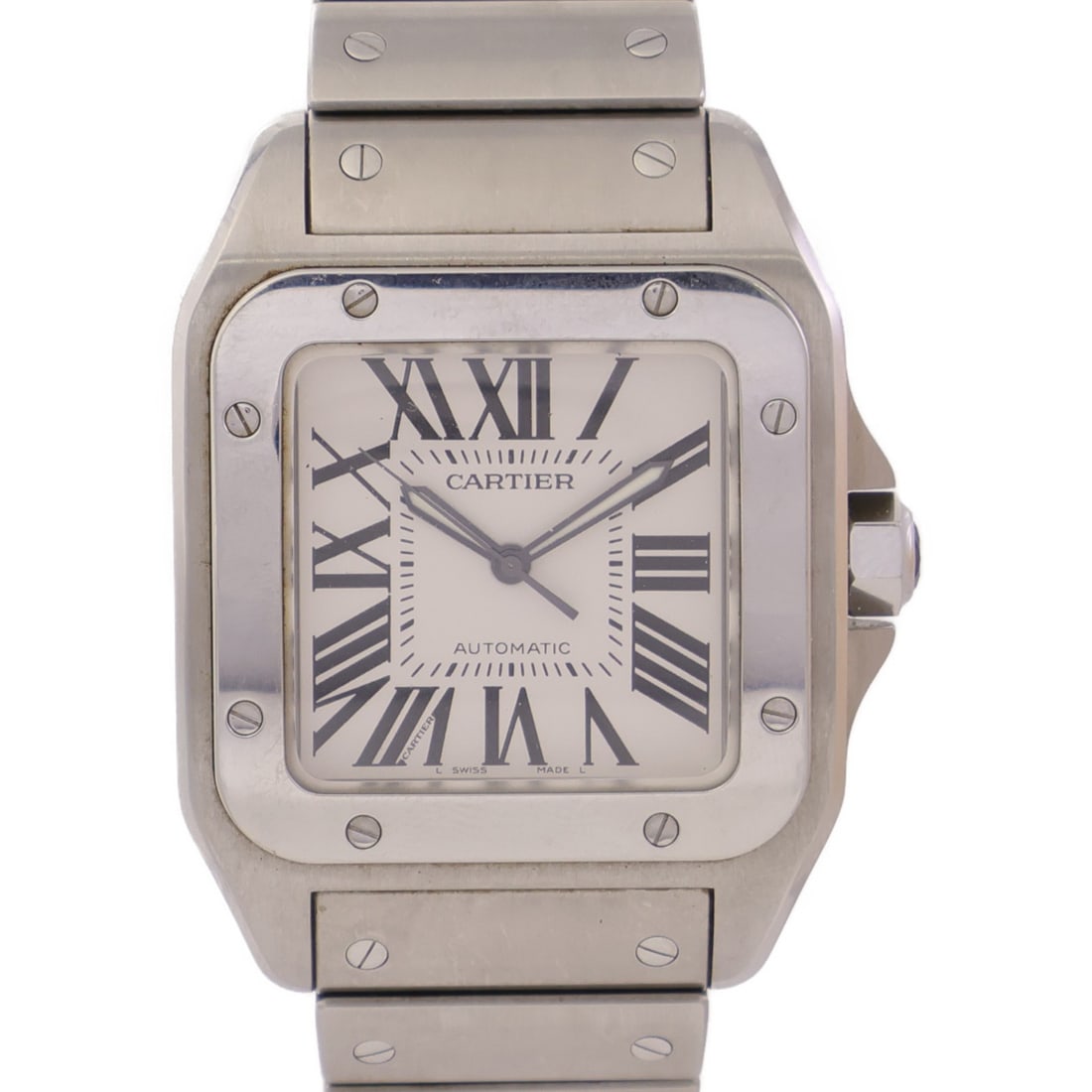 CARTIER Santos 100 Automatic Stainless Steel Wristwatch White Dial (1 of 11)