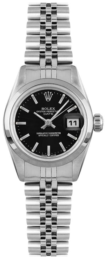Rolex Datejust 69160 Black Dial Jubilee Bracelet Ladies Watch: Rolex Datejust 69160 Black Dial Jubilee Bracelet Ladies Watch This exquisite Rolex Datejust features a striking black dial that beautifully contrasts with its smooth bezel. Designed specifically for l