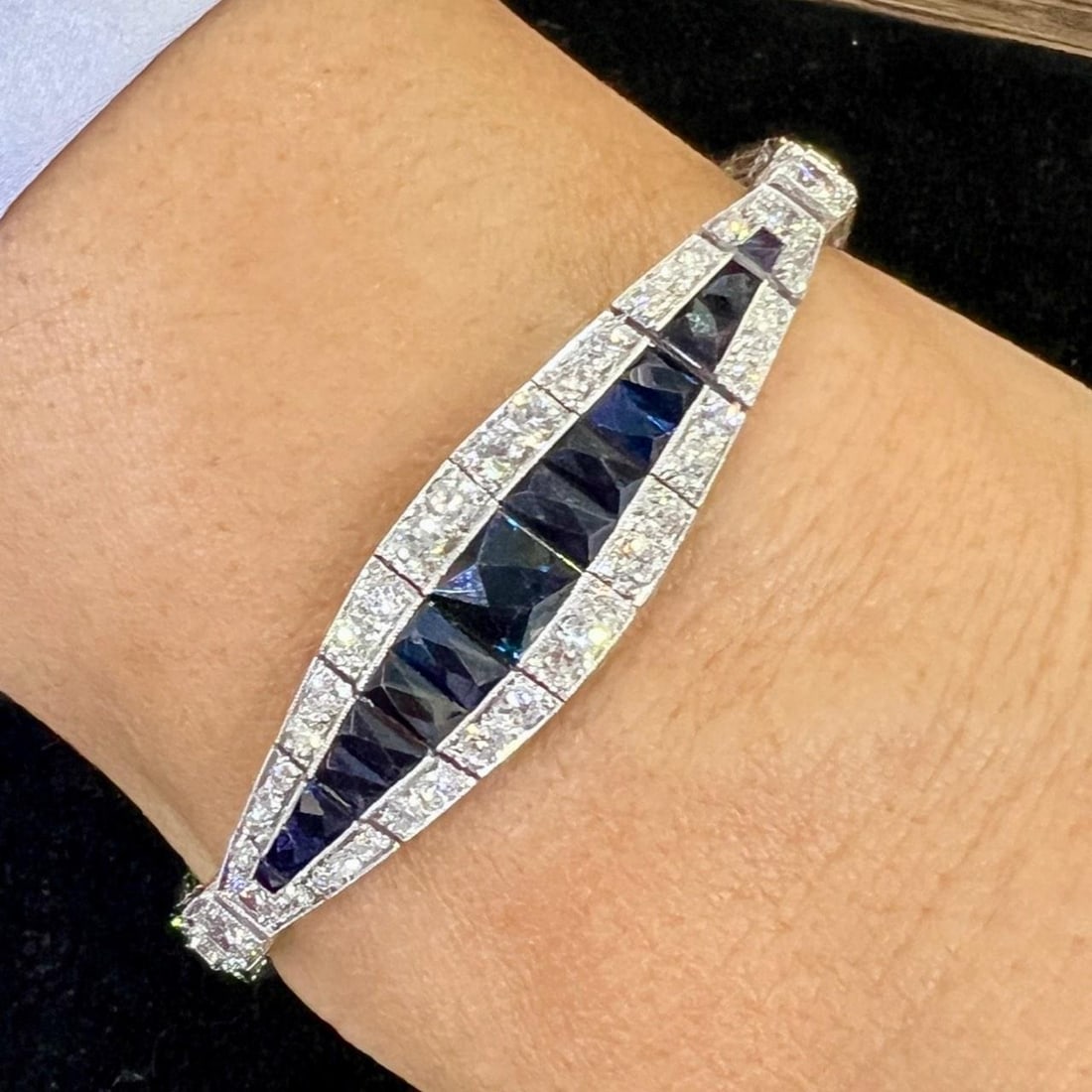 Art Deco Platinum Bracelet with 45 Sapphires and 117 Diamonds (1 of 3)