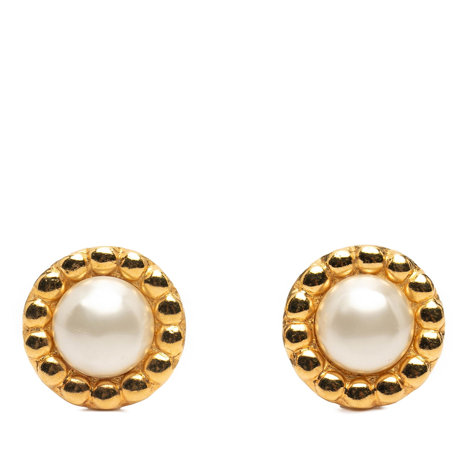 Chanel Gold Plated Faux Pearl Clip On Earrings France (1 of 3)