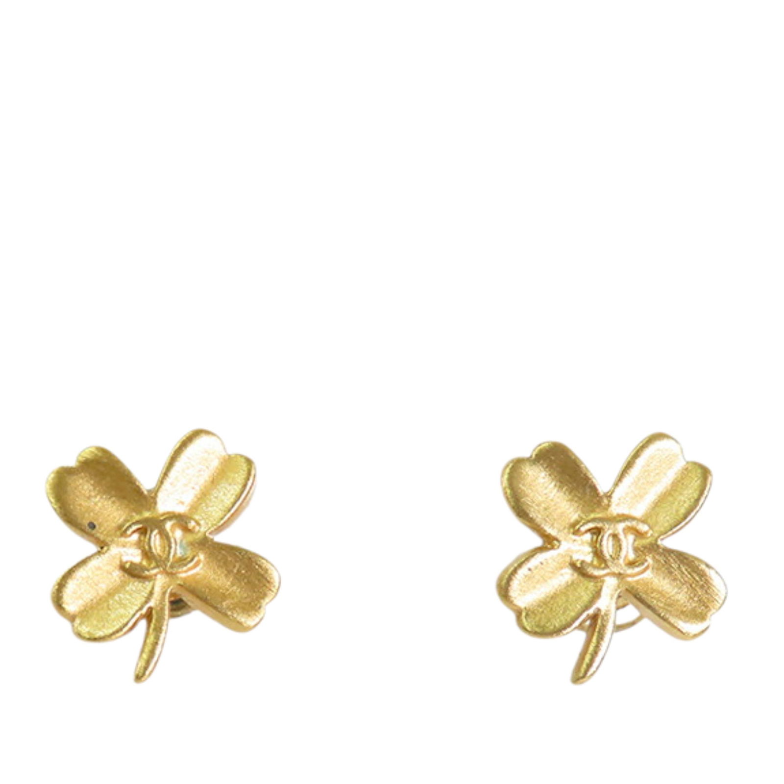 Chanel Gold Plated CC Clover Earrings with Push Back Closure (1 of 9)