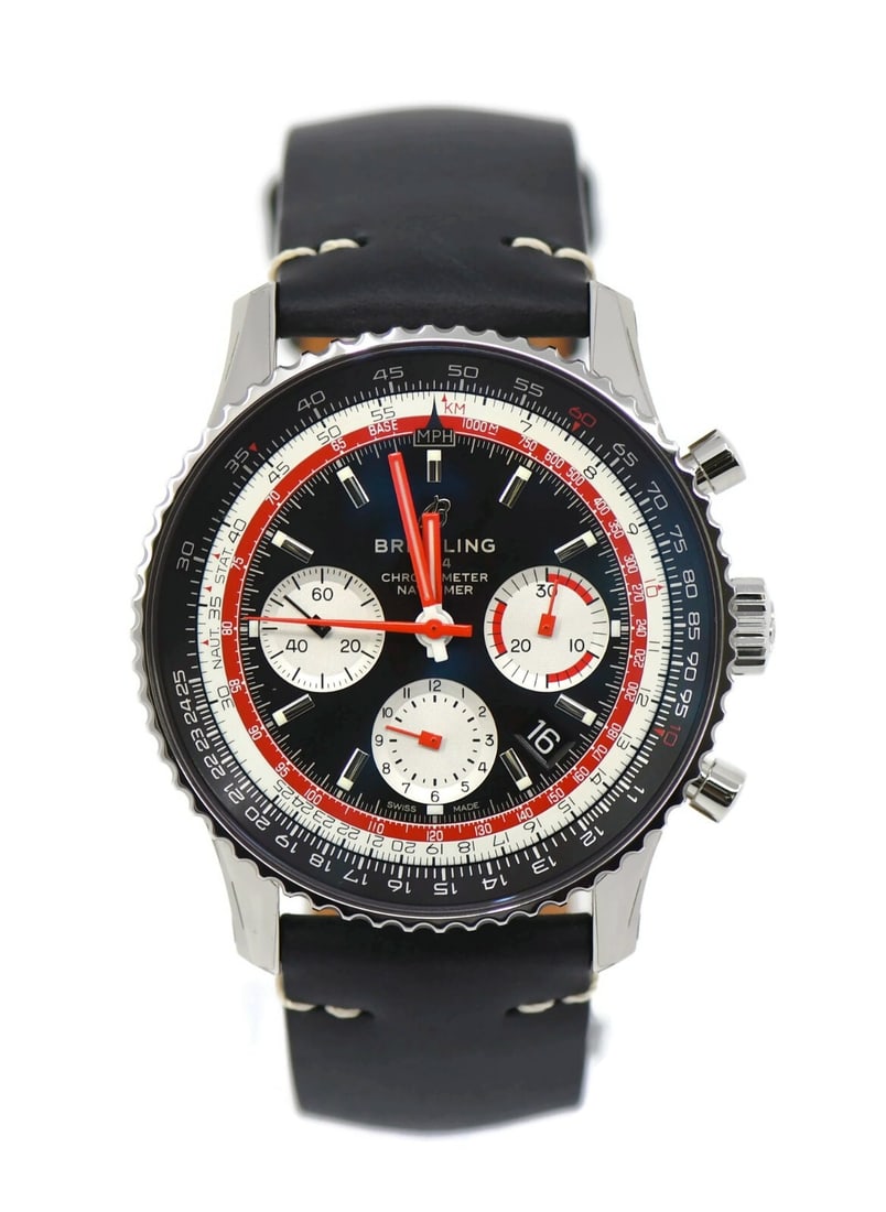 Breitling Navitimer SwissAir AB0121 Stainless Steel Wristwatch with Box and Papers: Breitling Navitimer SwissAir AB0121 Stainless Steel Wristwatch with Box and Papers Experience the precision and elegance of the Breitling Navitimer SwissAir Stainless Steel Watch, model AB0121. This e