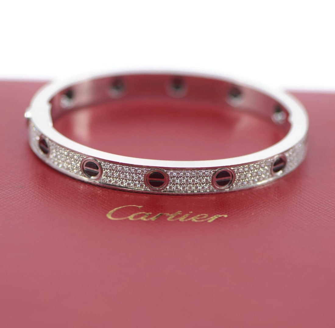 Cartier Love Bracelet 18K White Gold Pave Diamond Ceramic Bangle Size 18 (1 of 4)