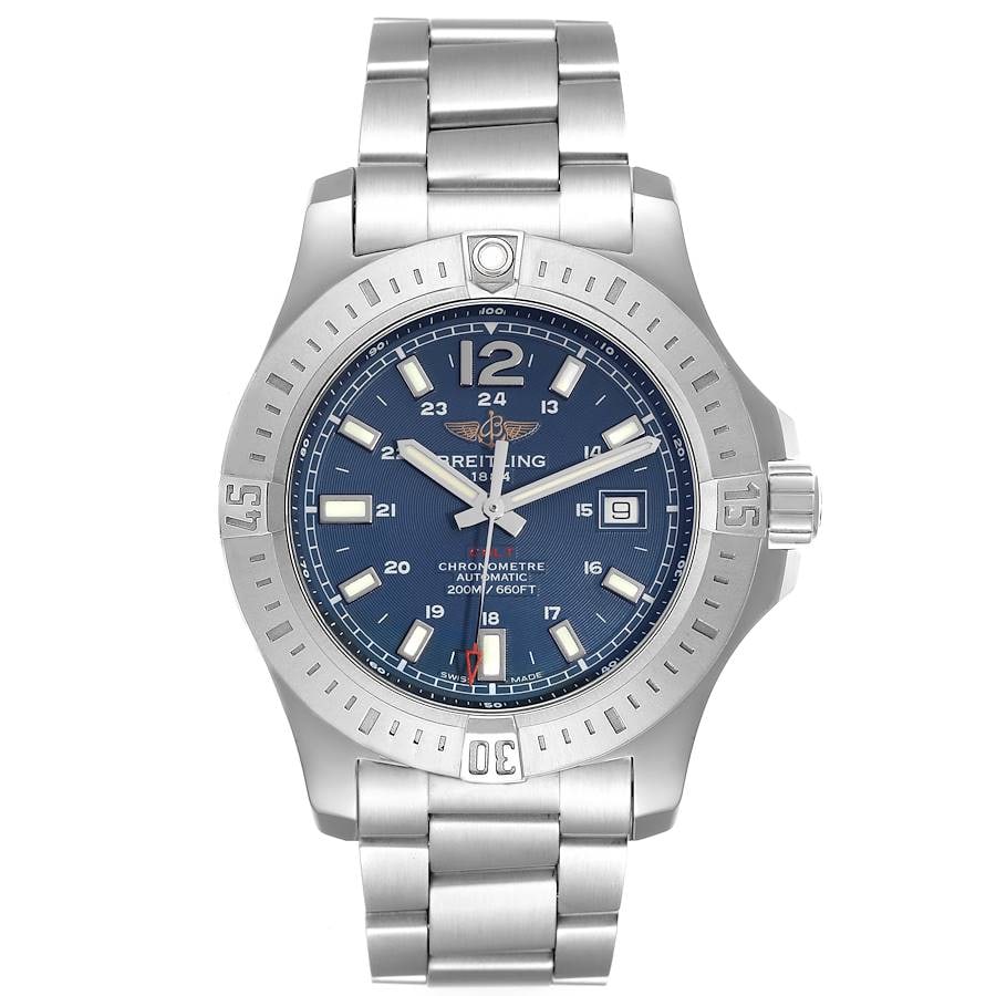 Breitling Colt B/P A17388 Mens Blue Dial with Warranty Card: Breitling Colt B/P A17388 Mens Blue Dial with Warranty Card This Breitling Colt B/P timepiece features a striking blue dial, perfect for the modern man. With a reference number of A17388, this watch i