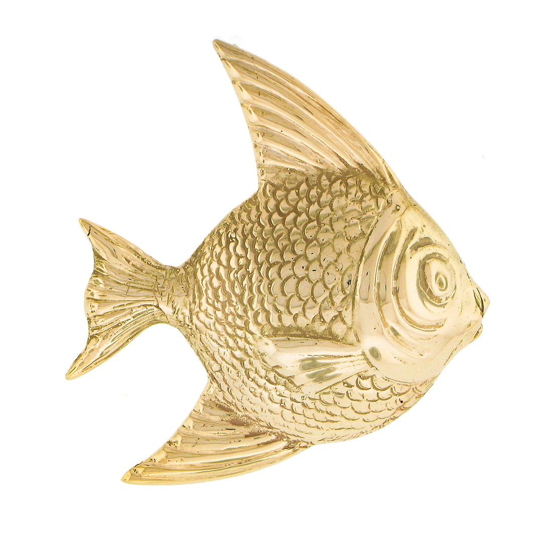 14K Yellow Gold Tropical Angelfish Charm Pendant Sea Life Jewelry: 14K Yellow Gold Tropical Angelfish Charm Pendant Sea Life Jewelry This stunning pendant is crafted from solid 14K yellow gold, featuring a beautifully detailed tropical angelfish design. The intricate