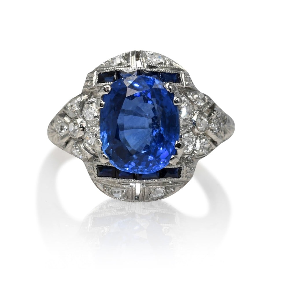 Antique Platinum Sapphire Diamond Ring 3.94ct Art Deco GIA Certified (1 of 6)