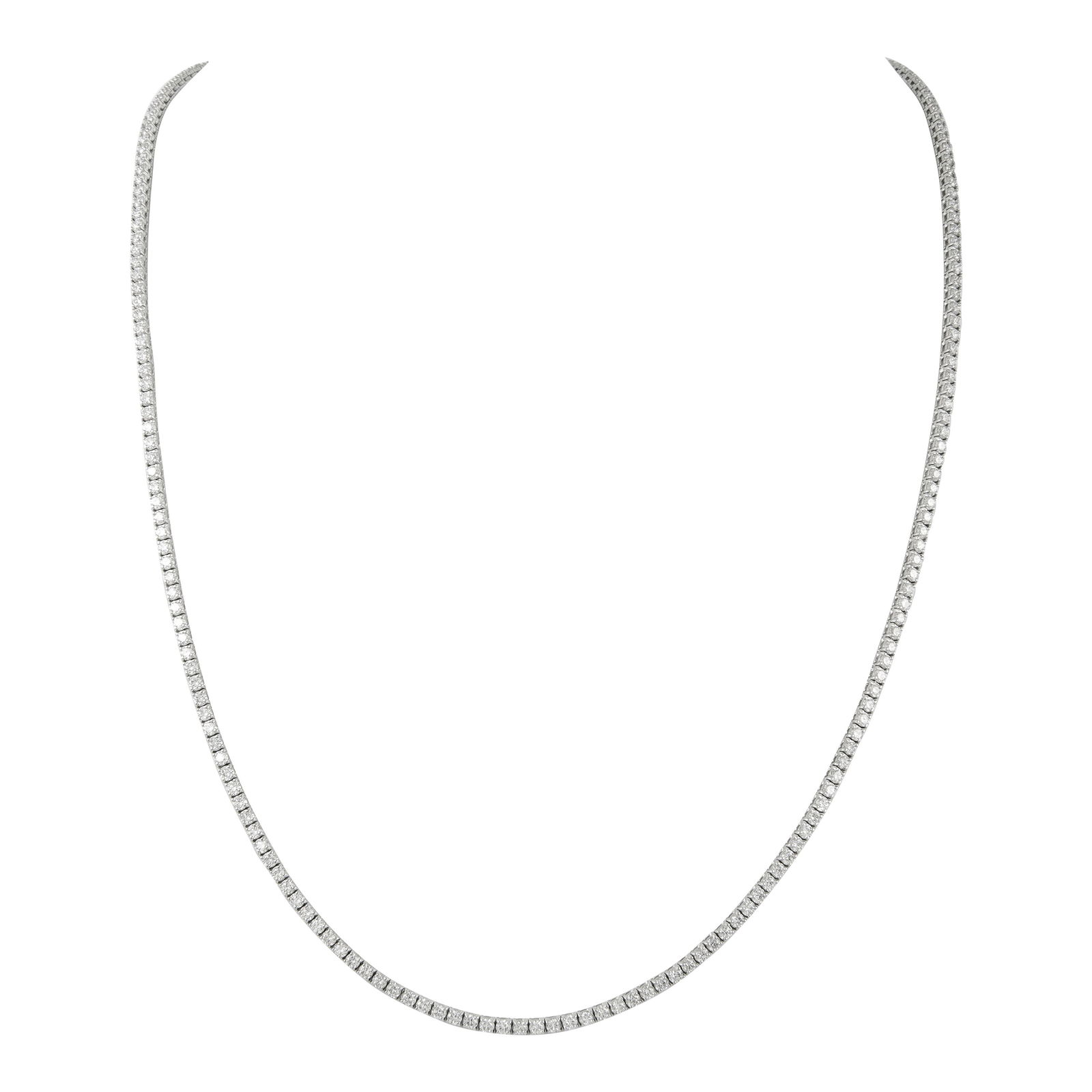 16.68ct Diamond Tennis Necklace 14k White Gold 22in: 16.68ct Diamond Tennis Necklace 14k White Gold 22in This stunning 16.68ct diamond tennis necklace features an elegant design crafted from 14k white gold. The necklace showcases approximately 16.68 car