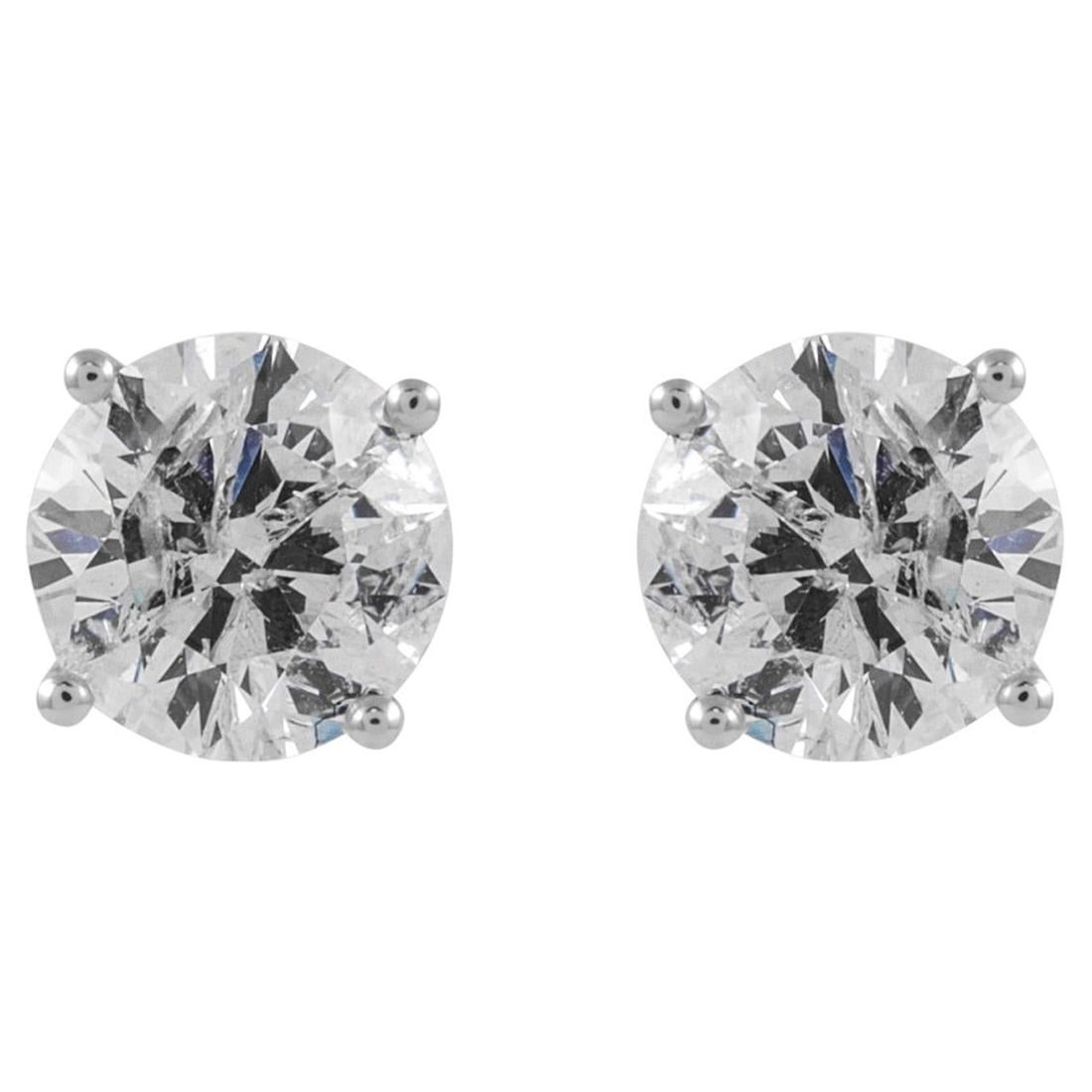 EGL Certified 1.96ct F Color Diamond Studs in 14k White Gold: EGL Certified 1.96ct F Color Diamond Studs in 14k White Gold Elevate your elegance with these stunning diamond stud earrings, featuring two EGL certified round brilliant diamonds totaling 1.96 carats.