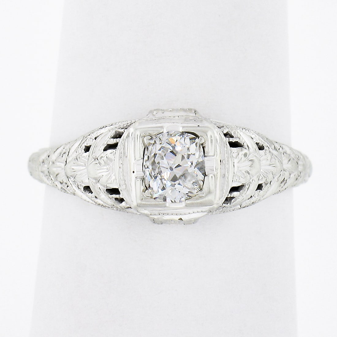 Antique Art Deco 18K White Gold 0.40ctw Diamond Solitaire Engagement Ring: Antique Art Deco 18K White Gold 0.40ctw Diamond Solitaire Engagement Ring This exquisite Antique Art Deco ring is crafted from solid 18K white gold and features a stunning natural genuine diamond soli