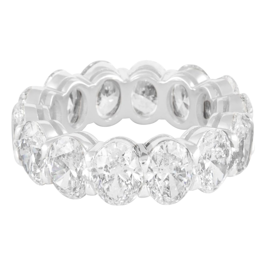 10.50ct Oval Diamond Eternity Band 18k White Gold: 10.50ct Oval Diamond Eternity Band 18k White Gold This exquisite oval diamond eternity band features 14 stunning oval cut diamonds totaling 10.50 carats, with an average weight of 0.75 carats each. Th