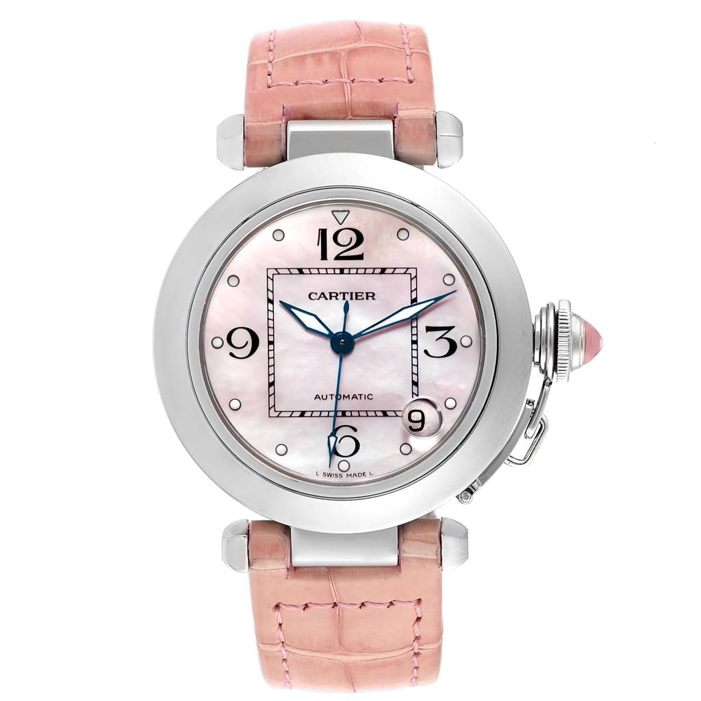 Cartier Pasha Ref 2324 Unisex Pink MOP Dial Leather Watch: Cartier Pasha Ref 2324 Unisex Pink MOP Dial Leather Watch Discover the exquisite Cartier Pasha, a timeless piece that combines elegance with functionality. This unisex watch features a stunning pink m