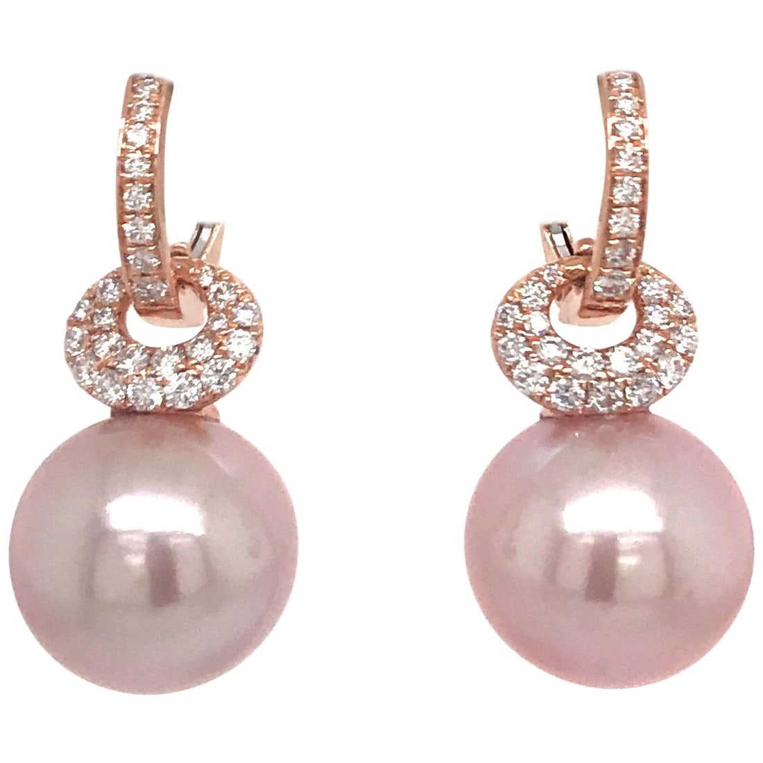 Harbor Diamonds Pink Freshwater Pearl Diamond Drop Earrings 0.57ct 18K Rose Gold (1 of 5)