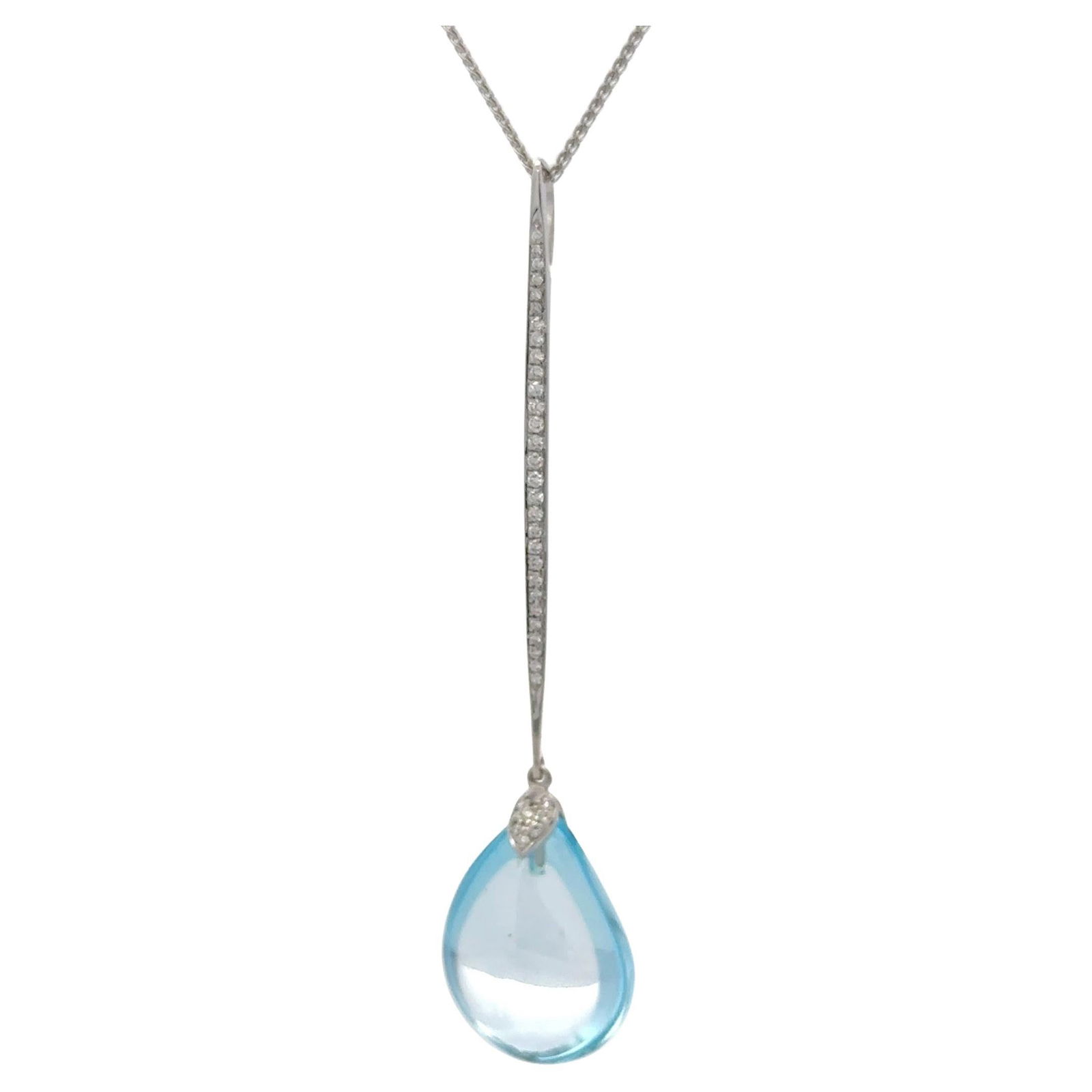 Harbor Diamonds Sky Blue Topaz Diamond Pendant Necklace 13.41ct 18k White Gold: Harbor Diamonds Sky Blue Topaz Diamond Pendant Necklace 13.41ct 18k White Gold This exquisite pendant necklace features a stunning pear-shaped Sky Blue Topaz weighing 13.41 carats, elegantly complemen