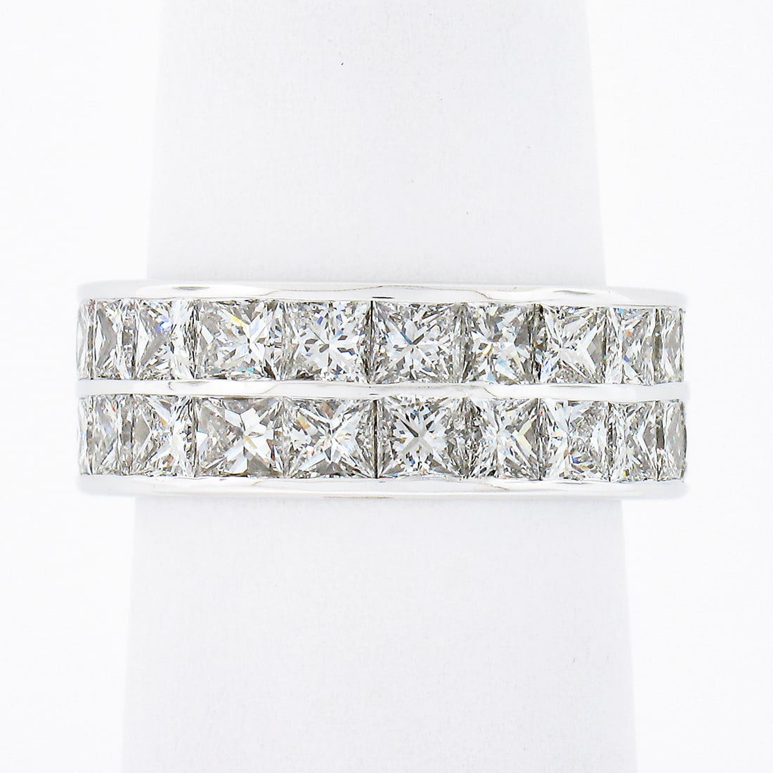 14k White Gold 6.0ct Princess Cut Diamond Dual Row Eternity Band Ring: 14k White Gold 6.0ct Princess Cut Diamond Dual Row Eternity Band Ring This stunning eternity band ring is crafted from solid 14k white gold and features 44 exquisite princess cut diamonds, totaling ap
