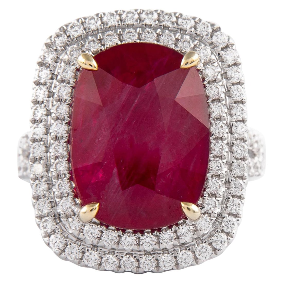 10.24ct GIA Ruby Diamond Halo Ring 18k Gold: 10.24ct GIA Ruby Diamond Halo Ring 18k Gold This stunning ring features a GIA-certified 10.24 ct oval ruby, expertly set within a luxurious double diamond halo. Crafted in 18k gold that beautifully co