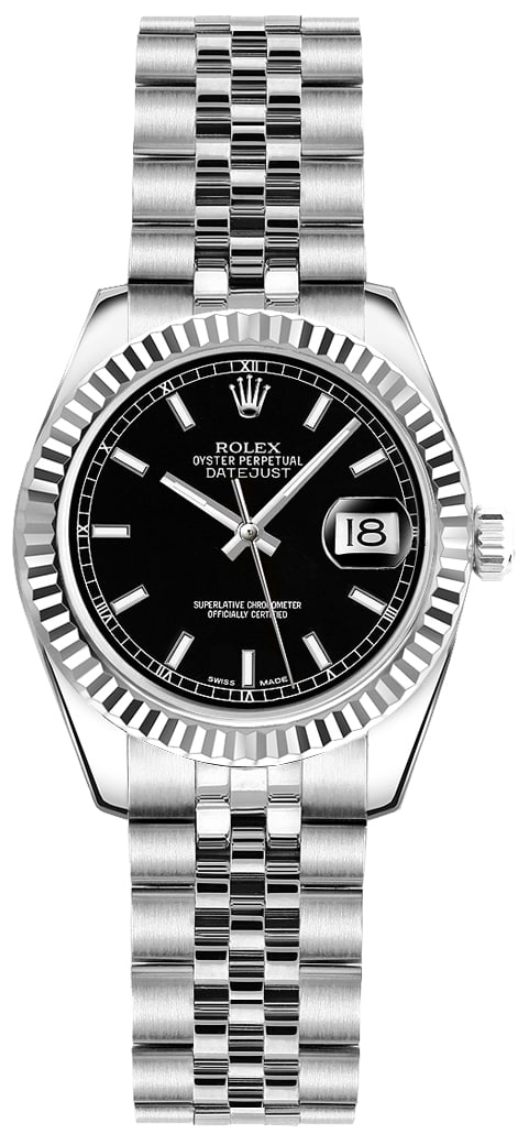 Rolex Ladies Datejust Black Dial Jubilee Ref 179174 with Warranty Card 2007: Rolex Ladies Datejust Black Dial Jubilee Ref 179174 with Warranty Card 2007 Introducing a stunning Rolex Datejust timepiece designed for ladies, featuring a classic black dial that perfectly complemen