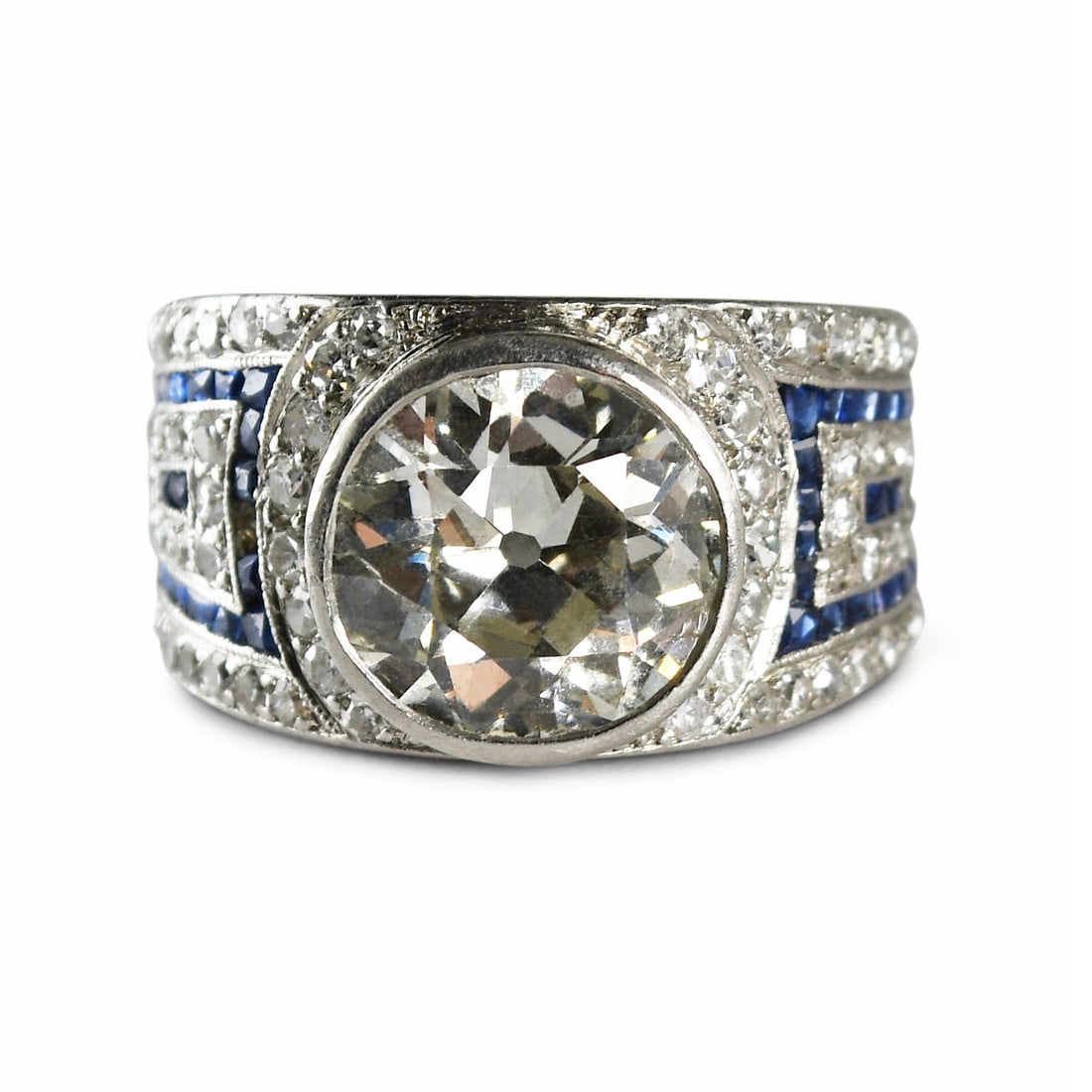 Platinum Art Deco Ring with 2.75ct Old Euro Cut Diamond: Platinum Art Deco Ring with 2.75ct Old Euro Cut Diamond This exquisite Platinum Art Deco ring showcases a stunning 2.75 carat Old Euro Cut diamond at its center, complemented by small accent diamonds