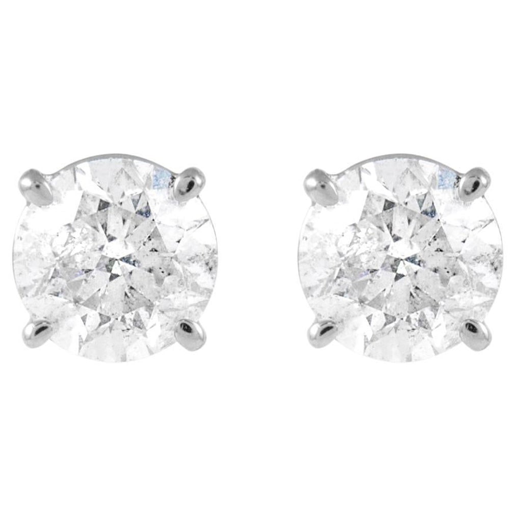 EGL Certified 2.06ct G Color Round Diamond Stud Earrings in 18K White Gold: EGL Certified 2.06ct G Color Round Diamond Stud Earrings in 18K White Gold Elevate your elegance with these classic diamond stud earrings, featuring two EGL certified round brilliant diamonds totaling
