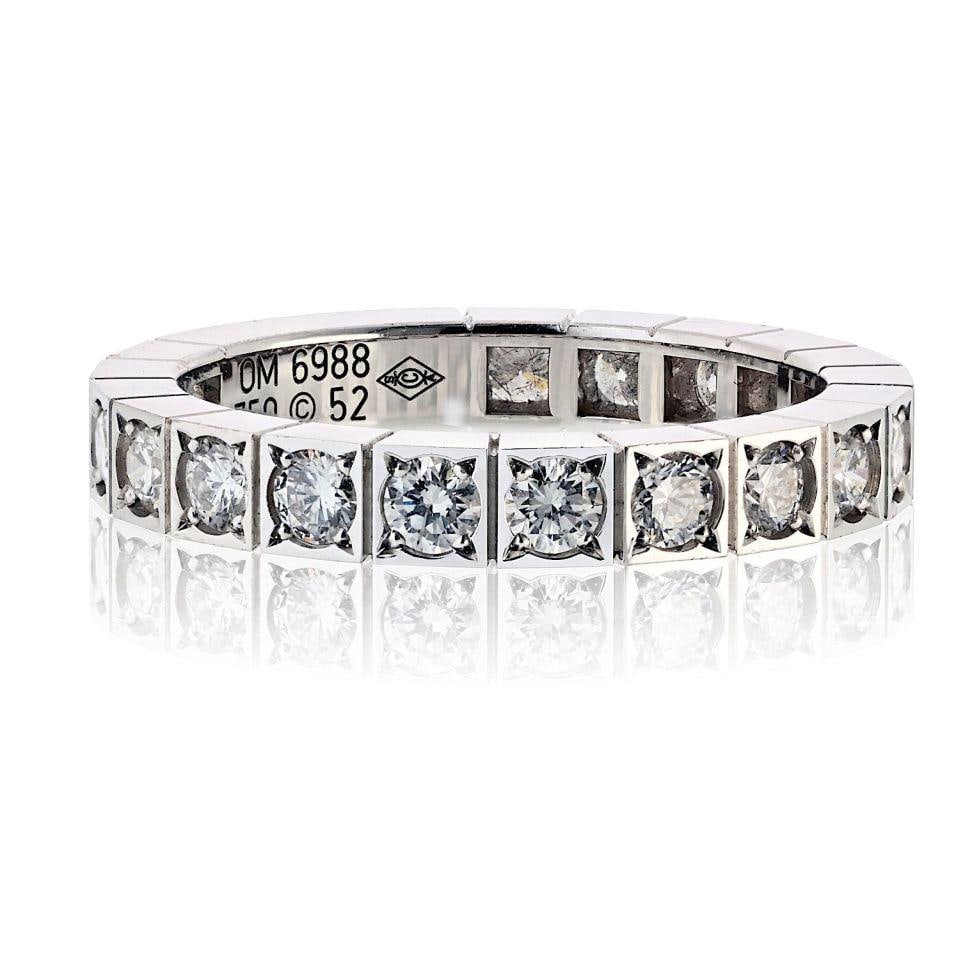 Cartier Lanieres 18K White Gold Diamond Ring EU 52: Cartier Lanieres 18K White Gold Diamond Ring EU 52 This exquisite Cartier Lanieres ring showcases 18K white gold in a refined, contemporary design. Featuring clean architectural lines and square links