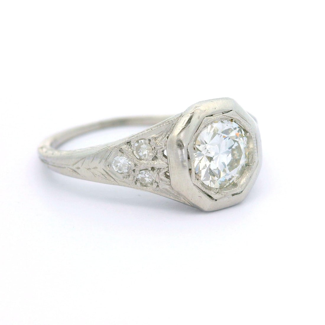 Antique Art Deco Platinum 0.73ct Diamond Filigree Octagonal Ring (1 of 18)