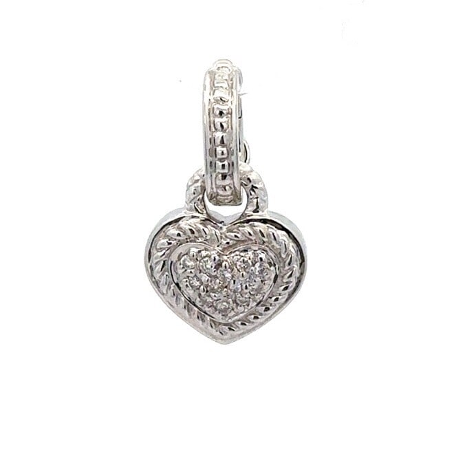 Petite 18K White Gold Diamond Heart Pendant with Lotus Design: Petite 18K White Gold Diamond Heart Pendant with Lotus Design This exquisite petite enhancer pendant features a heart shape crafted from 18K white gold. Adorned with 12 natural round brilliant cut dia