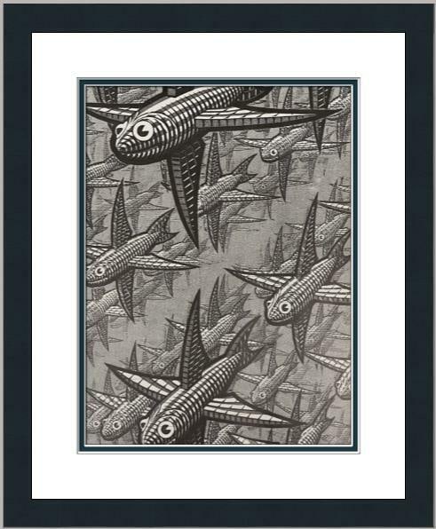 M.C. Escher Depth Framed Print Black and White Surrealism 2002: M.C. Escher Depth Framed Print Black and White Surrealism 2002 This stunning custom gallery framed print by M.C. Escher features the mesmerizing artwork titled "Depth," produced using lithography tech
