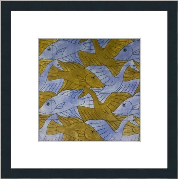 M.C. Escher Modern Square Birds and Fish Framed Lithograph Artwork: M.C. Escher Modern Square Birds and Fish Framed Lithograph Artwork This stunning custom gallery framed print features the iconic artwork 'Modern Square Birds and Fish' by renowned artist M.C. Escher.