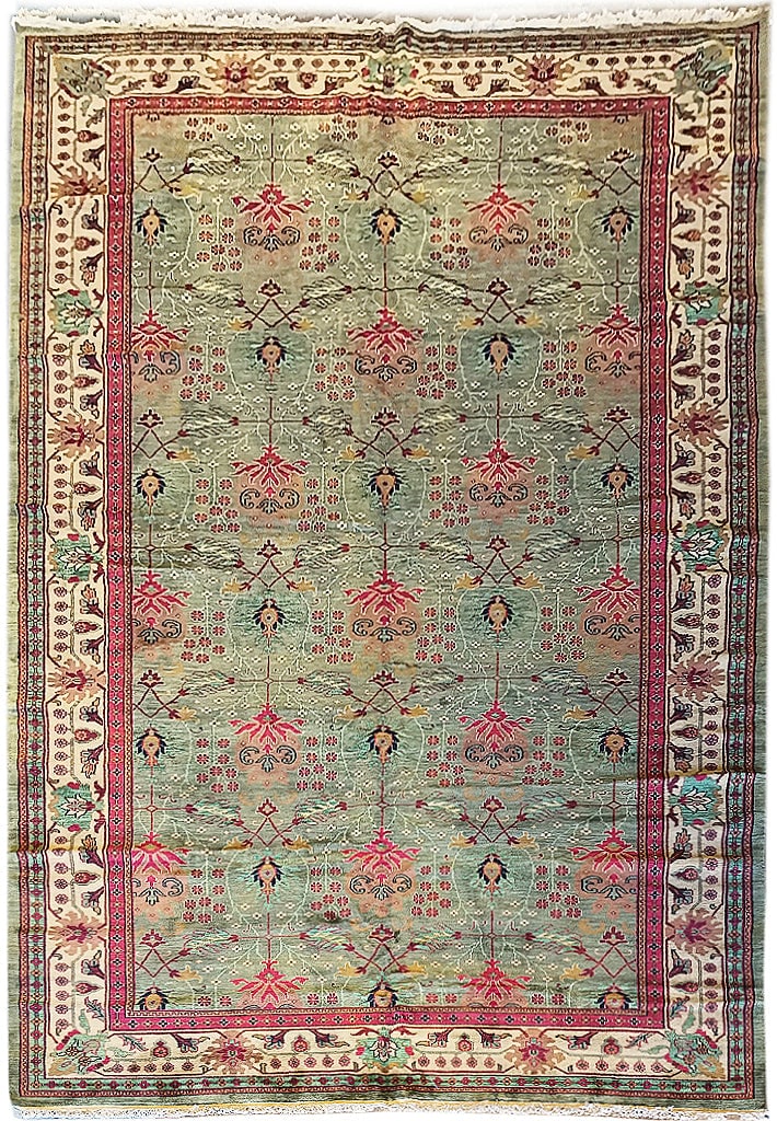 10 x 19.5 Green William Morris Hand-Knotted Mahal Rug: 10 x 19.5 Green William Morris Hand-Knotted Mahal Rug Discover the stunning 10' x 19.5' hand-knotted Mahal rug in vibrant green, a perfect fusion of timeless elegance and contemporary design. This exq