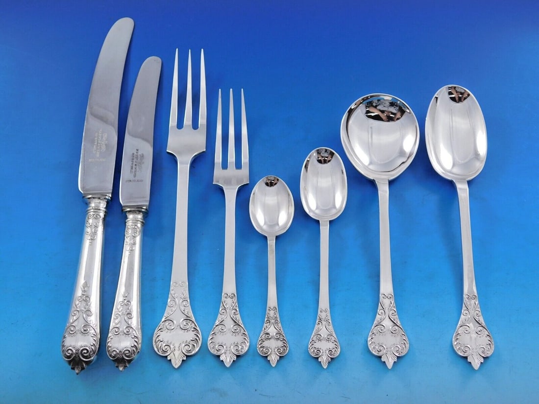 Mappin & Webb William & Mary Sterling Silver Flatware Set 102 Pieces: Mappin & Webb William & Mary Sterling Silver Flatware Set 102 Pieces Enhance your dining experience with this exquisite William & Mary flatware set by Mappin & Webb, featuring a total of 102 pieces cr
