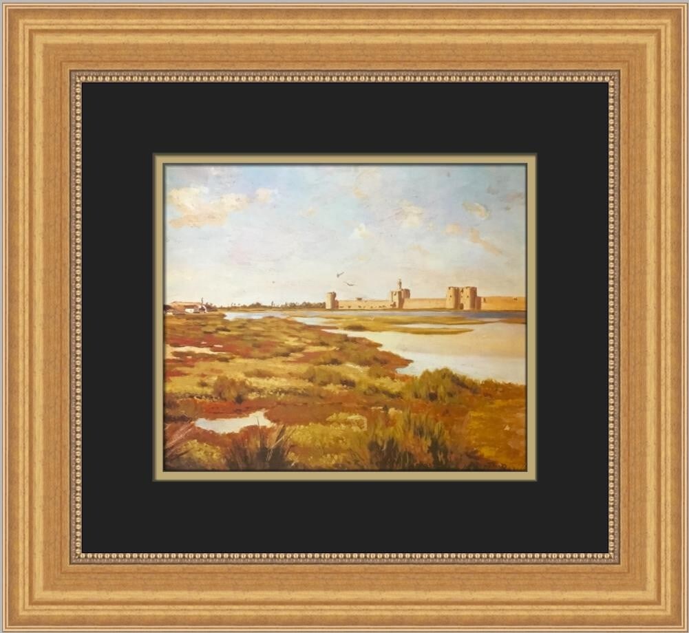 Frederic Bazille The Ramparts at Auges-Mortes Custom Framed Print 16 x 17: Frederic Bazille The Ramparts at Auges-Mortes Custom Framed Print 16 x 17 This custom framed print titled "The Ramparts at Auges-Mortes" by Frederic Bazille showcases a beautiful expressionist-impress