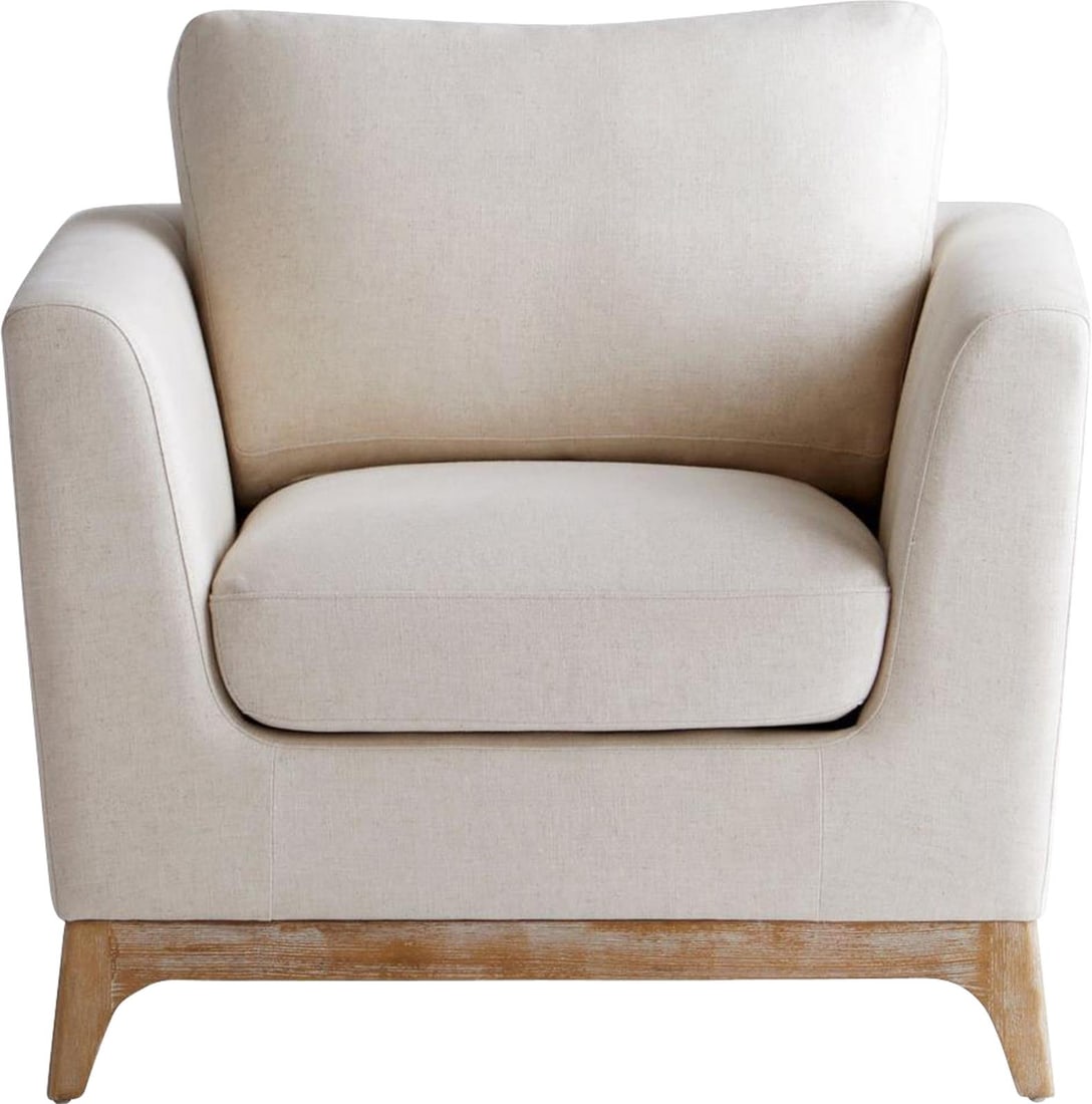 Cyan Chicory Collection Modern Linen Chair Weathered Oak Finish: Cyan Chicory Collection Modern Linen Chair Weathered Oak Finish Introducing the Elegant Modern Linen Chair, a perfect addition to your living room that blends contemporary design with comfort. This ch