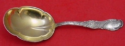 Gorham Rouen Sterling Silver Goldwashed Berry Spoon 8 5/8": Gorham Rouen Sterling Silver Goldwashed Berry Spoon 8 5/8" This exquisite berry spoon from the Rouen pattern by Gorham is crafted from sterling silver and features a beautiful goldwash finish. Measuri