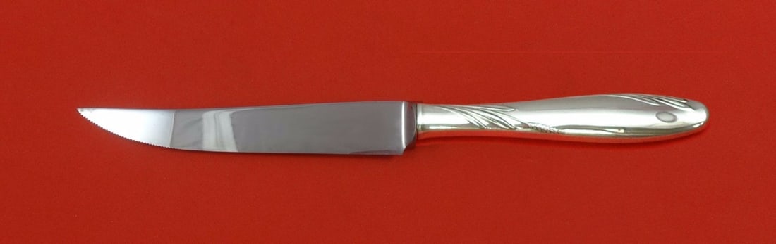 Gorham Willow Sterling Silver Steak Knife Custom 8.5" Serrated Blade: Gorham Willow Sterling Silver Steak Knife Custom 8.5" Serrated Blade This exquisite steak knife is part of the Willow pattern by Gorham, showcasing a beautiful sterling silver hollow handle paired wit