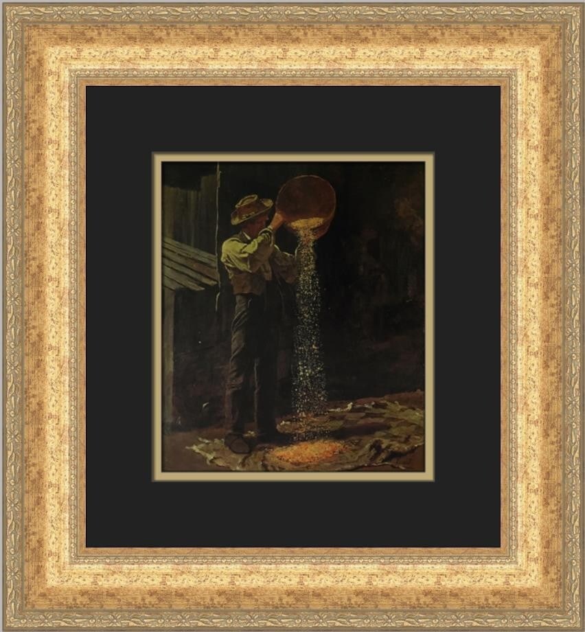 Eastman Johnson Winnowing Grain Custom Framed Art Print 16x18: Eastman Johnson Winnowing Grain Custom Framed Art Print 16x18 This exquisite print titled 'Winnowing Grain' by artist Eastman Johnson captures the essence of Expressionism and Impressionism. Measuring