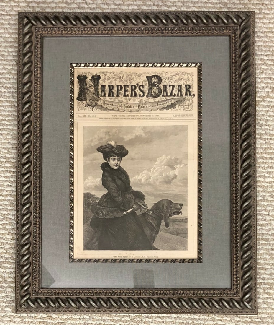 Circa 1879 Harper's Bazar Fashion Cover Custom Framed Vintage Art: Circa 1879 Harper's Bazar Fashion Cover Custom Framed Vintage Art This exquisite original cover of Harper's Bazar from 1879 is a remarkable piece of fashion history. It features a classic black and wh