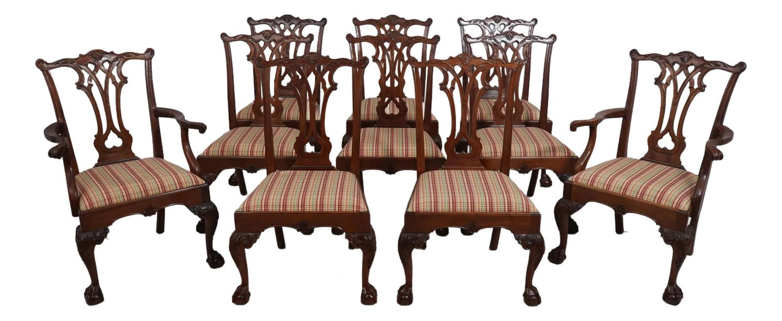 Set of 10 Stickley Chippendale Mahogany Dining Chairs Fine Carved Details: Set of 10 Stickley Chippendale Mahogany Dining Chairs Fine Carved Details This exquisite set of 10 Stickley Chippendale dining chairs showcases the elegance of traditional design. Crafted from high-qu