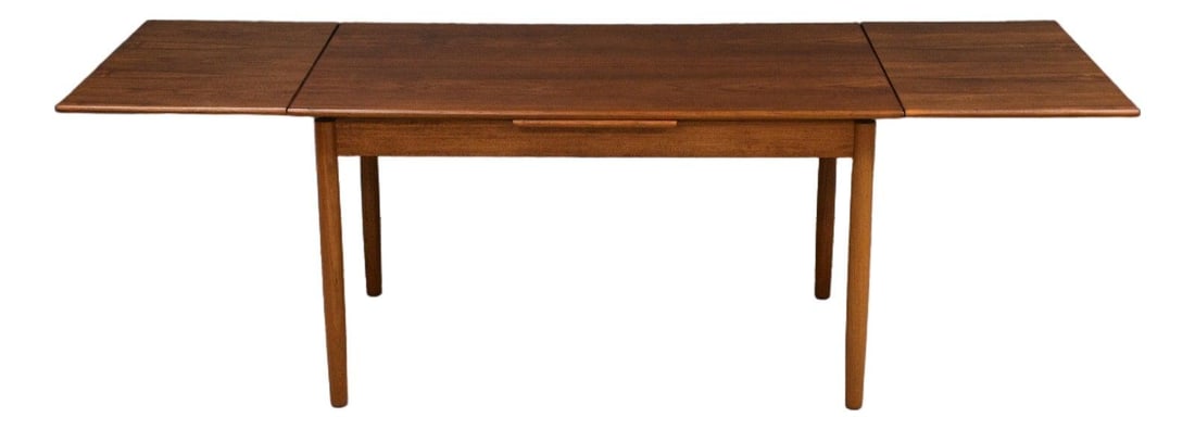 1960s Danish Modern Teak Draw Leaf Dining Table 92 Inch: 1960s Danish Modern Teak Draw Leaf Dining Table 92 Inch Discover the elegance of mid-century design with this refinished Danish Modern teak draw leaf dining table. Crafted in Denmark during the 1960s,