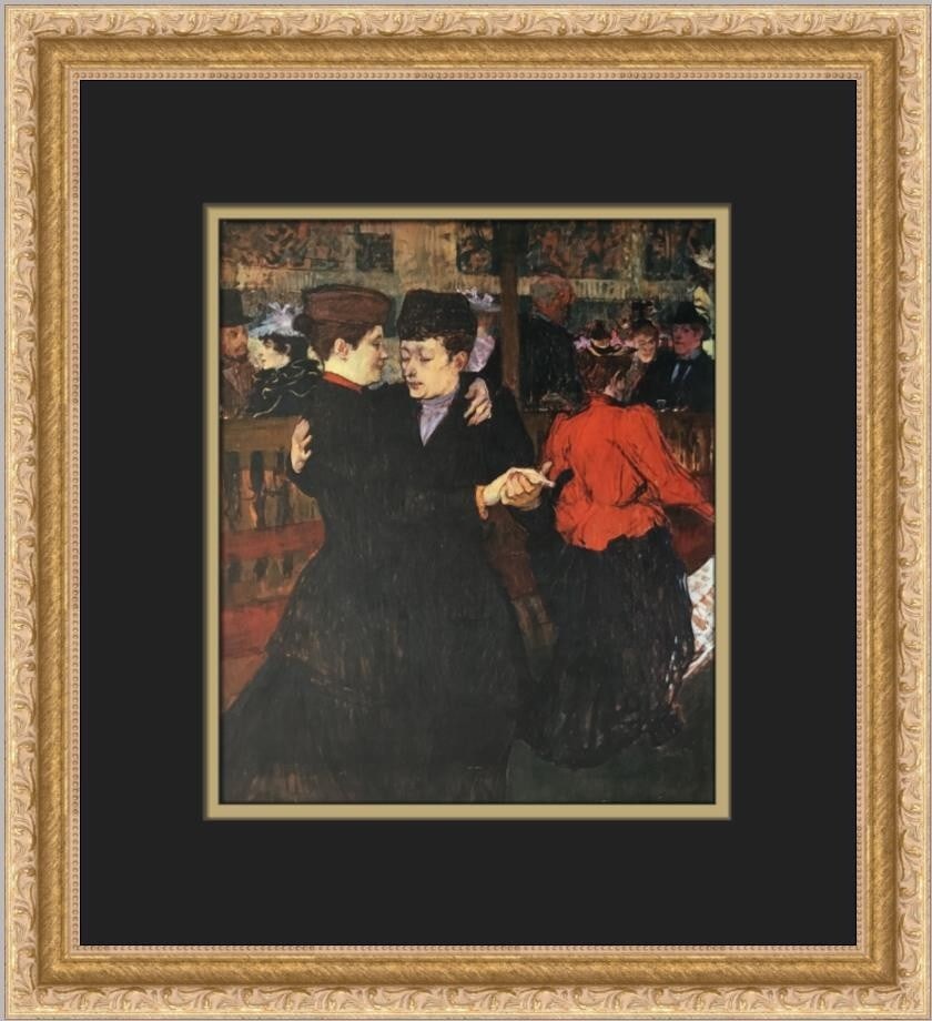 Henri de Toulouse-Lautrec Two Women Dancing Custom Framed Print 14x14: Henri de Toulouse-Lautrec Two Women Dancing Custom Framed Print 14x14 This exquisite custom framed print features Henri de Toulouse-Lautrec's iconic artwork titled "Two Women Dancing at the Moulin Rog