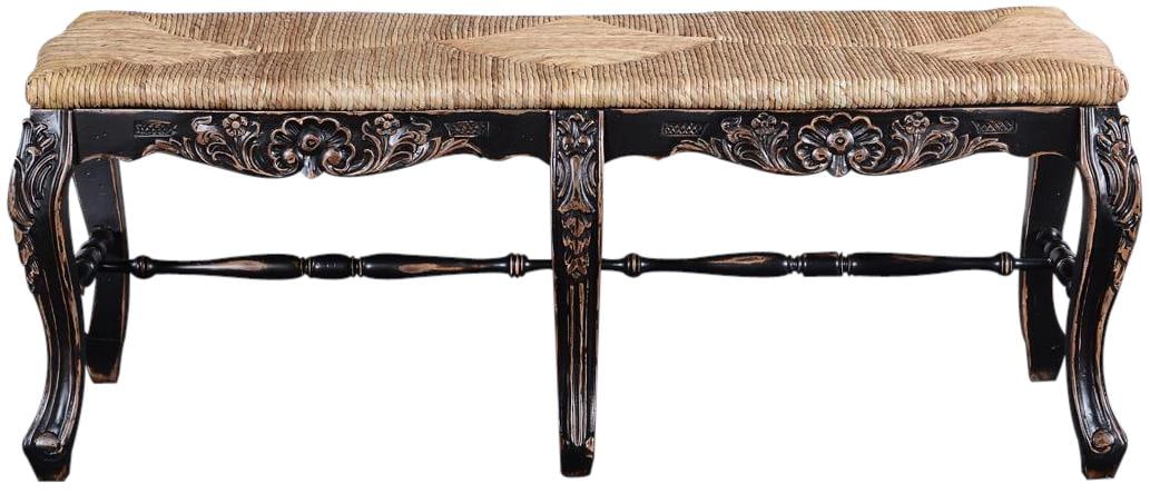 Backless Blackwash Rattan Window Seat Bench Country French Style: Backless Blackwash Rattan Window Seat Bench Country French Style Introducing this exquisite Antique Style Blackwash French Style Rattan Seat Bench, a perfect addition to any country French decor. This