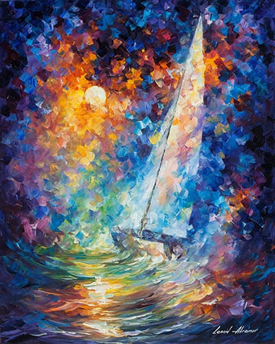 Stormy Sunset Original Oil Painting by Leonid Afremov 60x75cm: Stormy Sunset Original Oil Painting by Leonid Afremov 60x75cm Experience the beauty of "Stormy Sunset," an original oil painting by renowned artist Leonid Afremov. This one-of-a-kind artwork is crafte