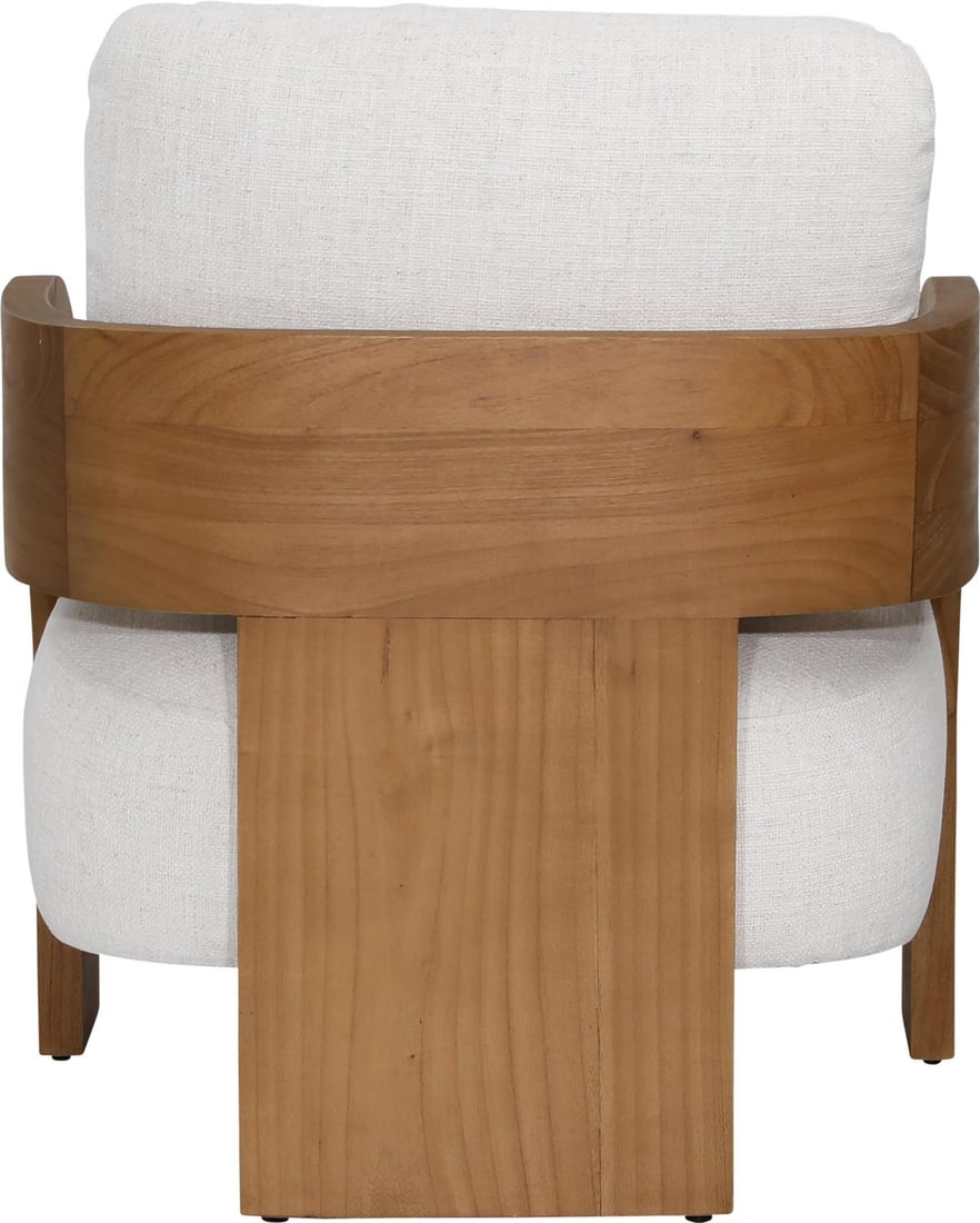 Beige Mindi Wood Occasional Chair with Linen Blend Upholstery: Beige Mindi Wood Occasional Chair with Linen Blend Upholstery This elegant occasional chair features a beautiful beige finish and is crafted from durable Mindi wood. Upholstered in a luxurious linen b