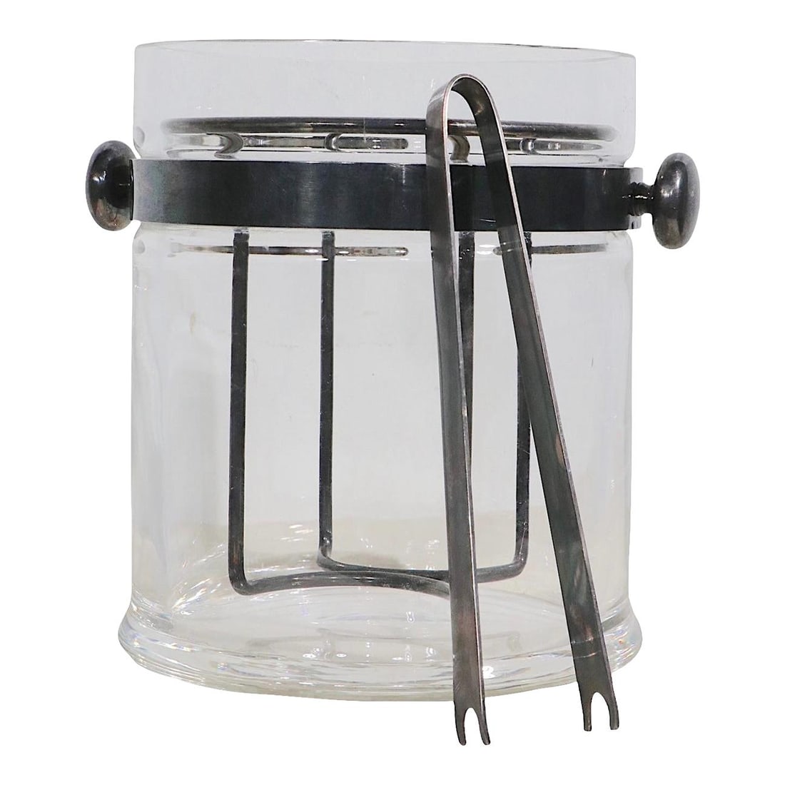 Vintage Landes Silver Plate Glass Ice Bucket 1970s Glam Barware: Vintage Landes Silver Plate Glass Ice Bucket 1970s Glam Barware Elevate your entertaining with this exquisite glass and silver plate ice bucket by Landes, crafted in India during the 1970s. This vinta