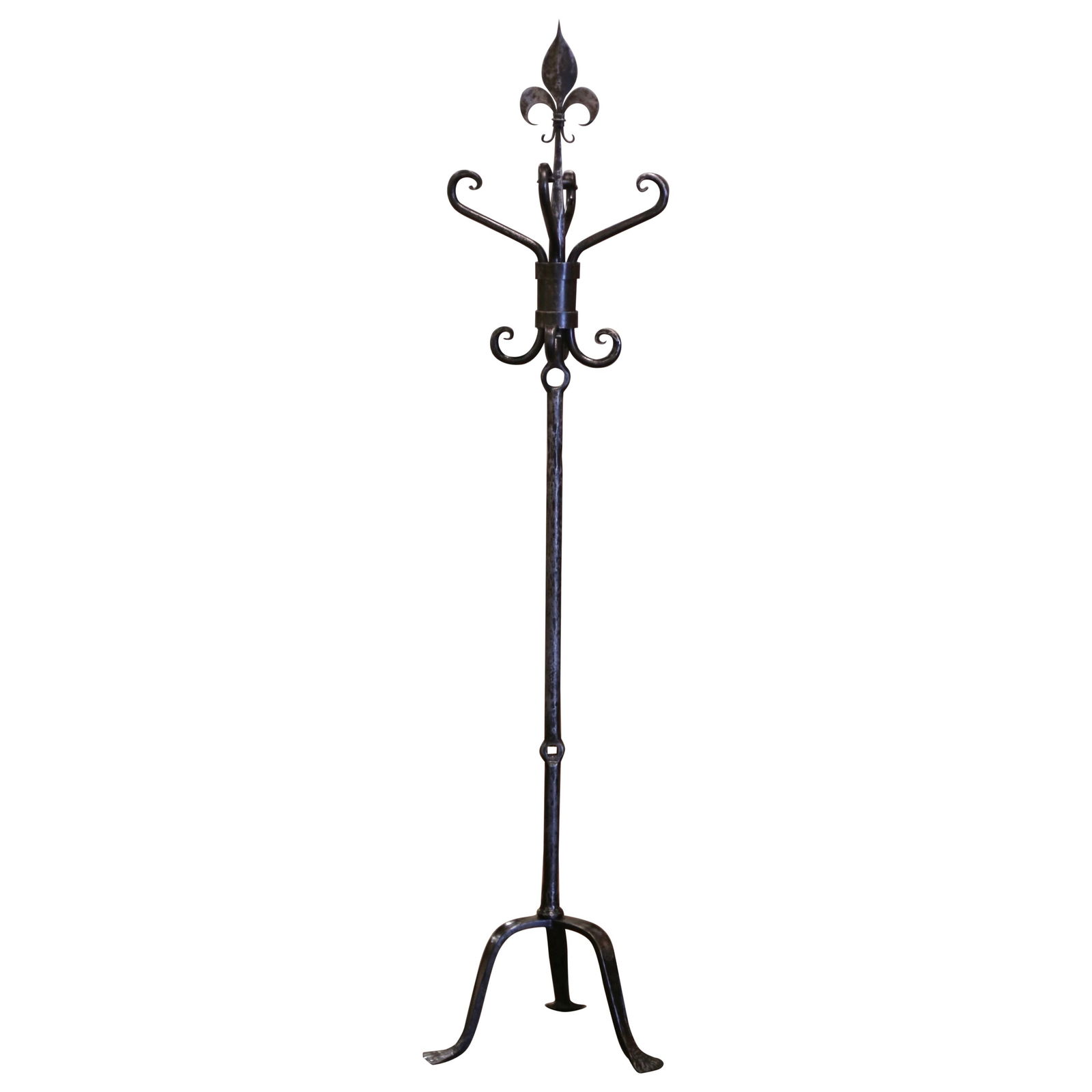 1927 French Wrought Iron Coat Rack by Jacques Falitard Gothic Style: 1927 French Wrought Iron Coat Rack by Jacques Falitard Gothic Style This exquisite early 20th century French forged wrought iron coat rack, signed and dated 1927, stands at an impressive 74 inches tal