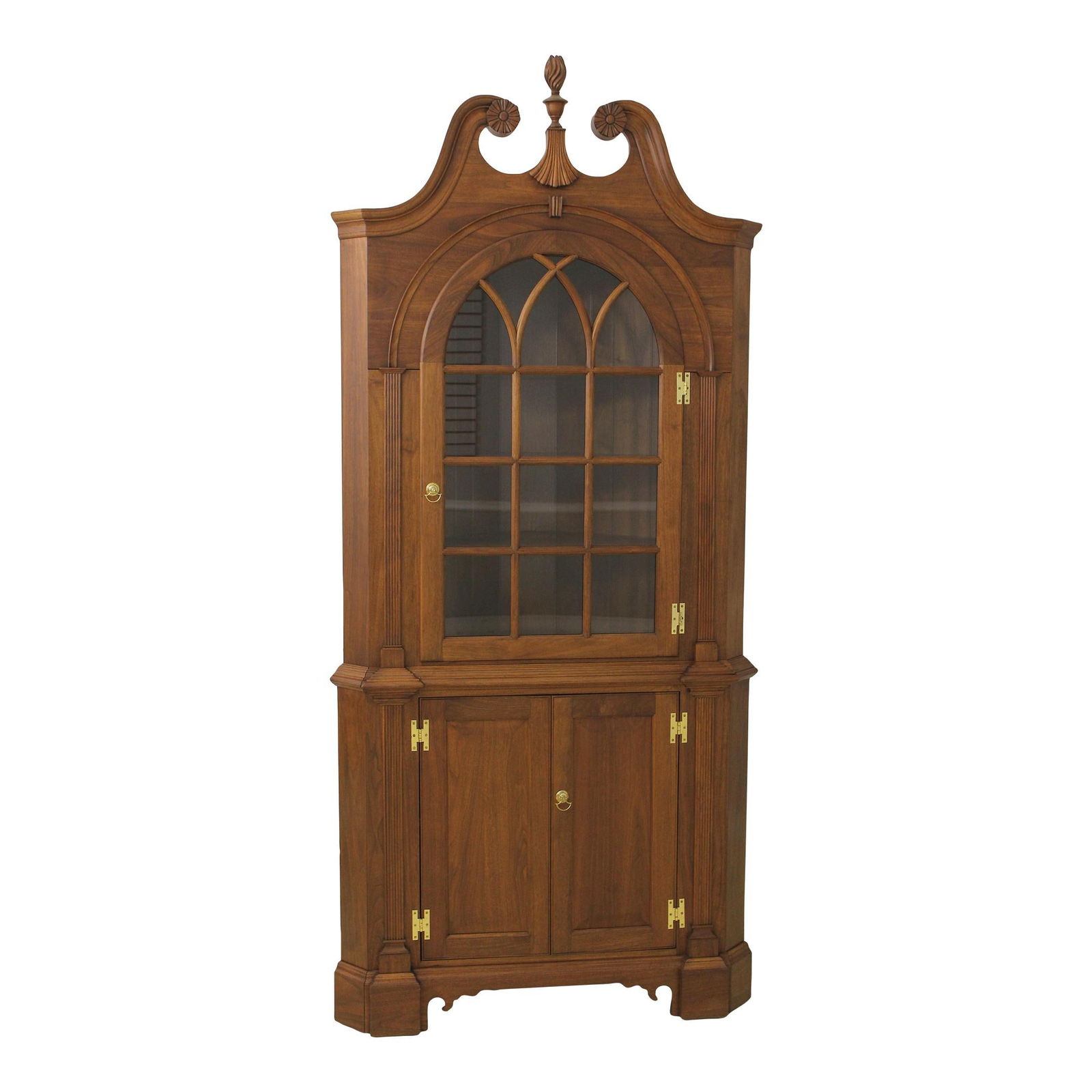 Chippendale Style Solid Walnut Corner Cabinet with Arched Glass Door (1 of 10)