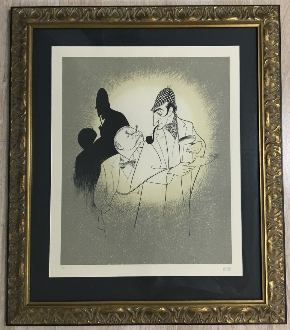 Al Hirschfeld Signed Lithograph Basil Rathbone Nigel Bruce Custom Framed Limited Edition: Al Hirschfeld Signed Lithograph Basil Rathbone Nigel Bruce Custom Framed Limited Edition This stunning lithograph by Al Hirschfeld features iconic actors Basil Rathbone and Nigel Bruce in their legend