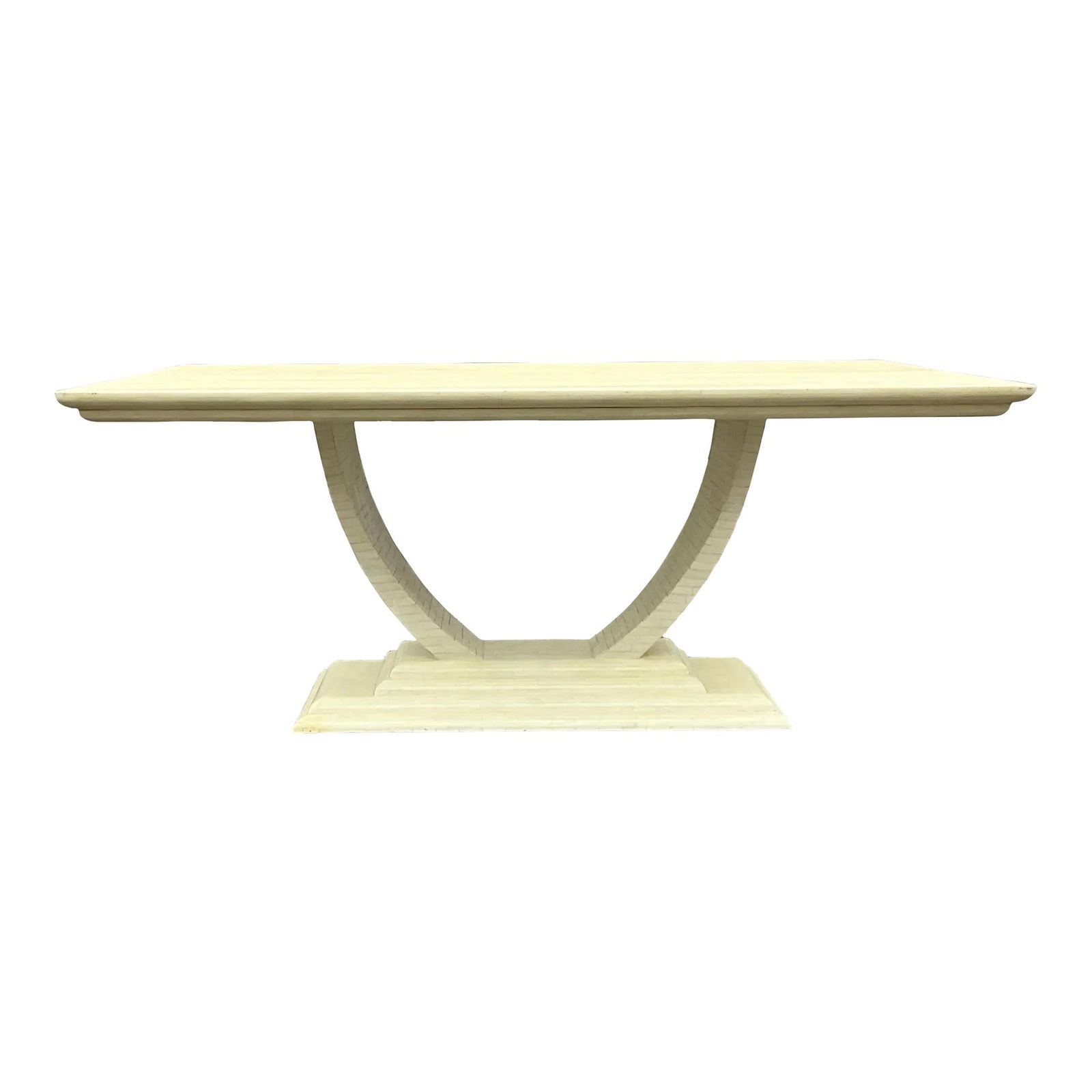 Vintage Art Deco Jimeco Dining Table with Tessellated Bone Finish: Vintage Art Deco Jimeco Dining Table with Tessellated Bone Finish This exceptional vintage Deco dining table showcases a chic Art Deco shape enhanced by a contemporary tessellated bone finish. Crafted